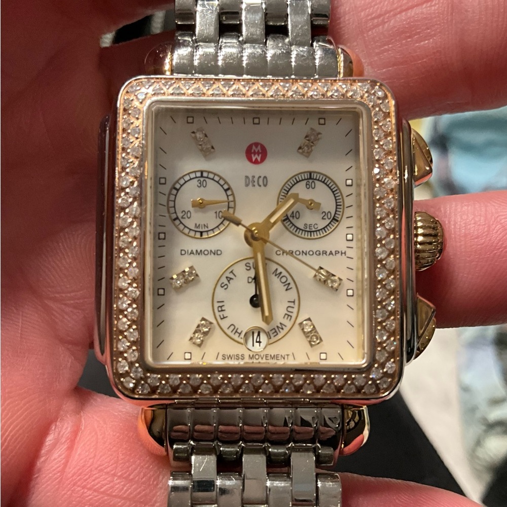 Michele Tri-Tone Diamond Watch Deco Limited Edition covered in Diamonds.